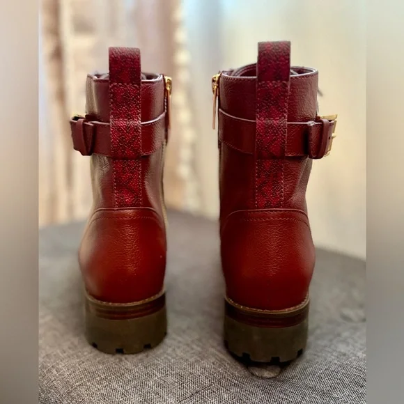 MICHAEL Michael Kors Kincaid Combat Boot Lace Up Bootie Merlot SZ8 - Picture 10 of 13